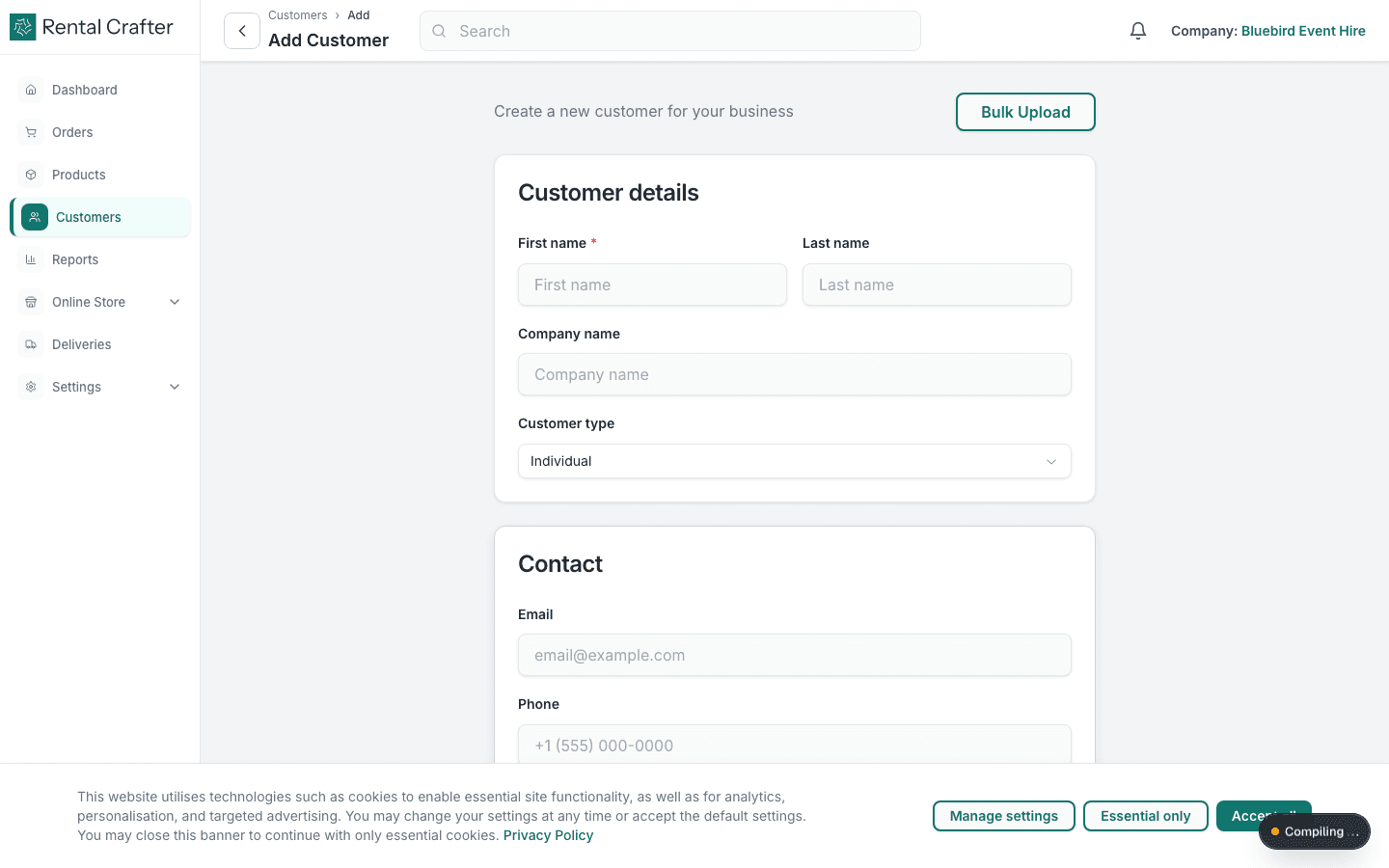 New customer form