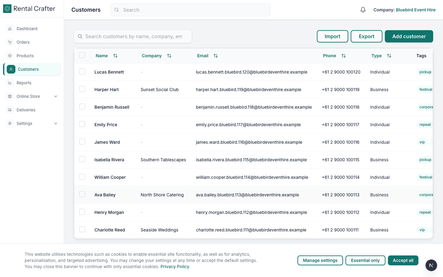 Customers list