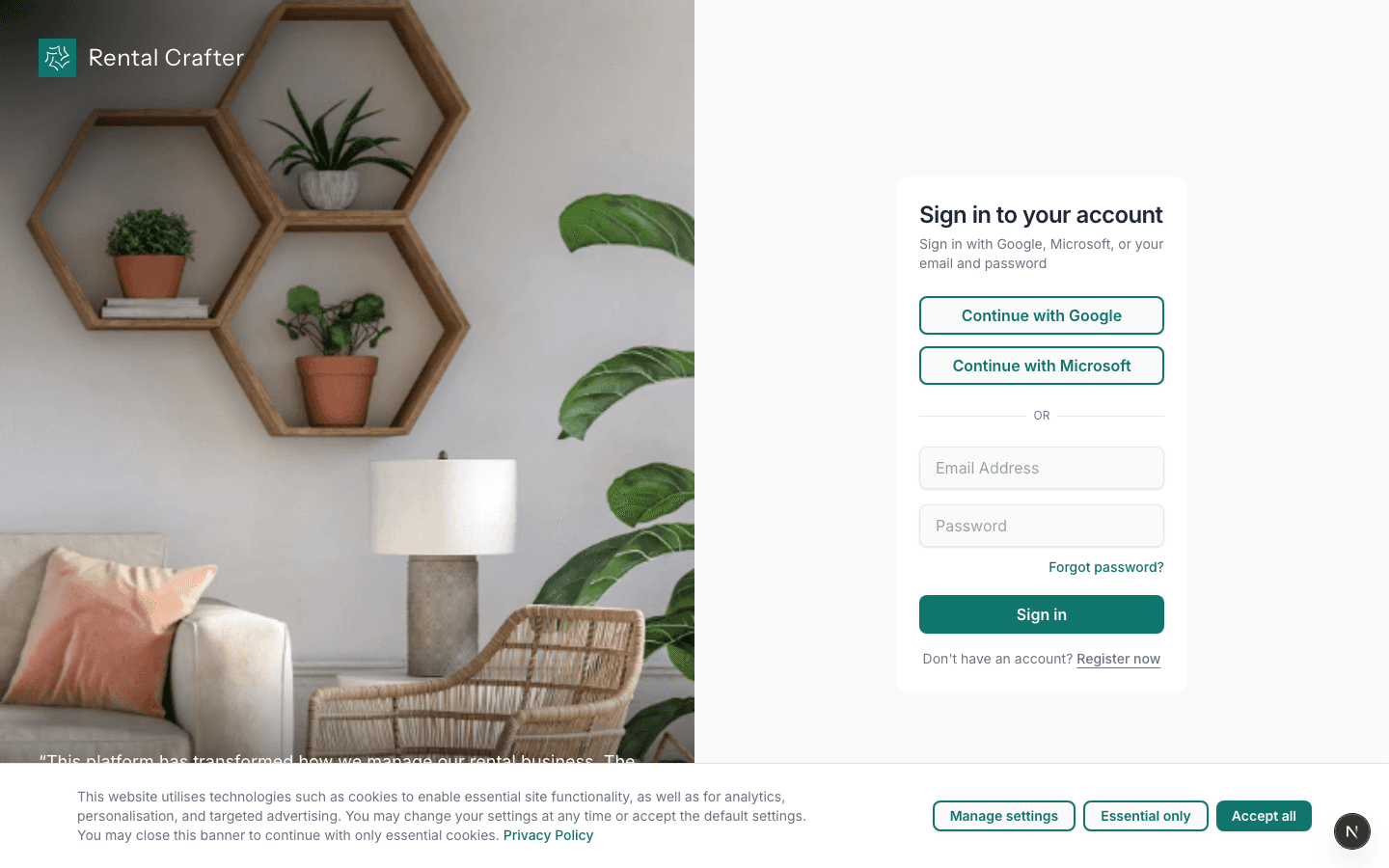RentalCrafter login page