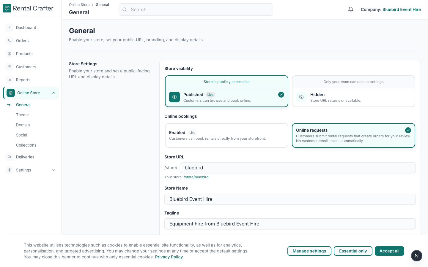 Online store general settings