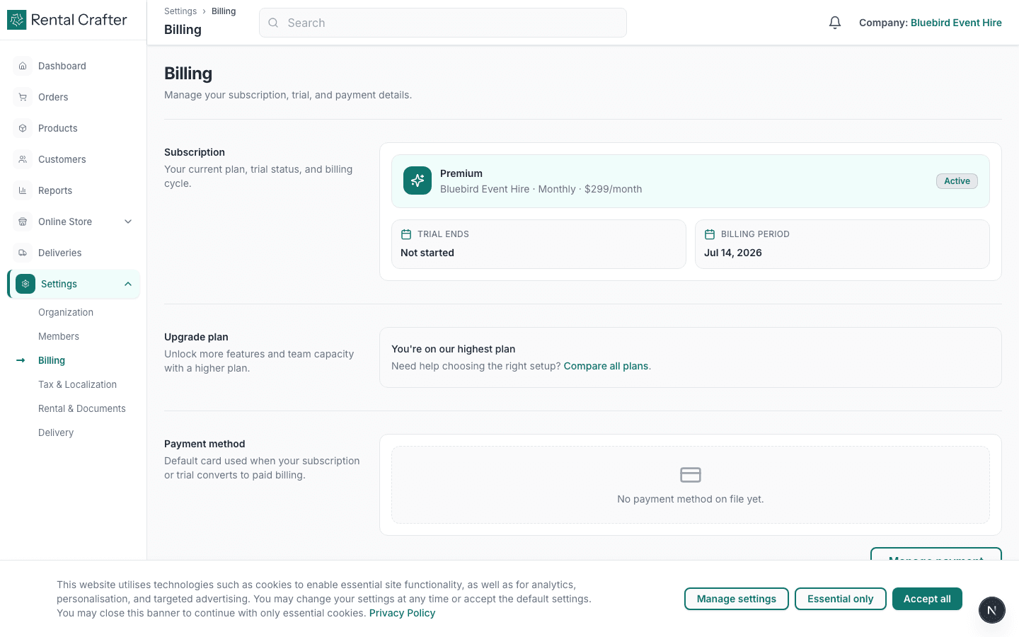 Billing and Stripe settings