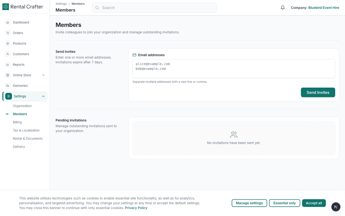 Team members settings