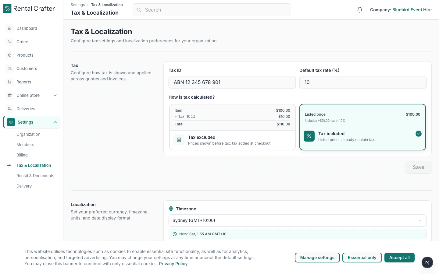 Tax and localization settings